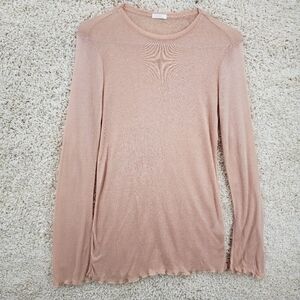 𝅺osklen women US small peach modal base layer long sleeve knit top lettuce hem